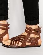 Asos Gladiator Sandals In Brown Leather - Brown