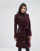 Lipsy Wool Mix Wrap Coat With Tie Waist - Red