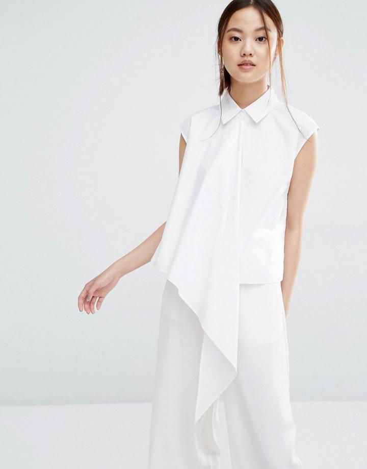 Zacro Sleeveless Shirt With Asymmetric Layer - White