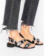 Park Lane Western Buckle Leather Sandal - Black