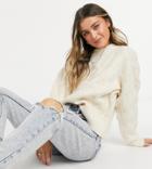 Urban Bliss Balloon Sleeve Cable Sweater In Cream-white