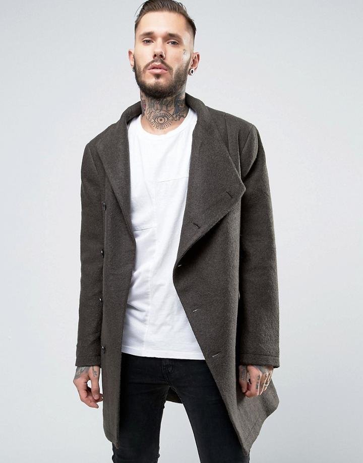 Religion Overcoat With Asymmetric Buttons - Green