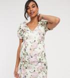 Asos Design Maternity Puff Sleeve Mini Dress In Floral Print-multi