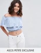 Asos Petite Off Shoulder Top With Frill Layer - Blue