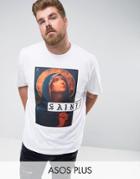Asos Plus Longline T-shirt With Saints Printed Patch - Black