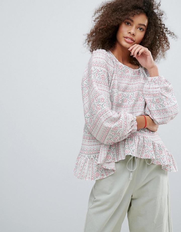 Traffic People Graphic Print Pephem Top - Red