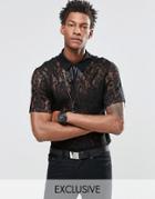 Reclaimed Vintage Lace Shirt With Neck Tie - Black