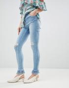 Parisian Frayed Hem Skinny Jeans - Blue