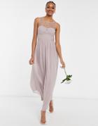 Little Mistress Bridesmaid Chiffon Maxi Dress With Pearl Embellishment In Mink-pink