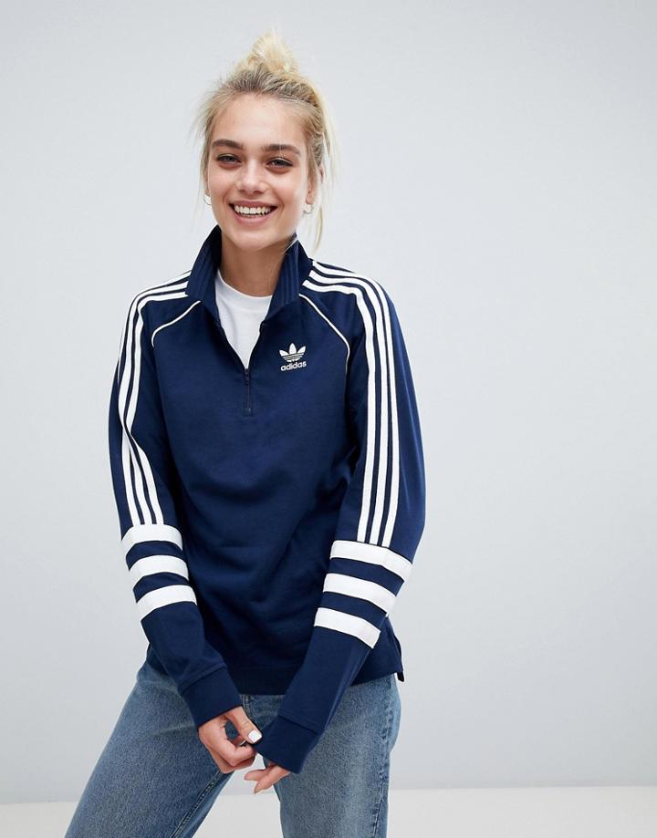 Adidas Originals Three Stripe Rugby Top In Navy And Yellow - Multi