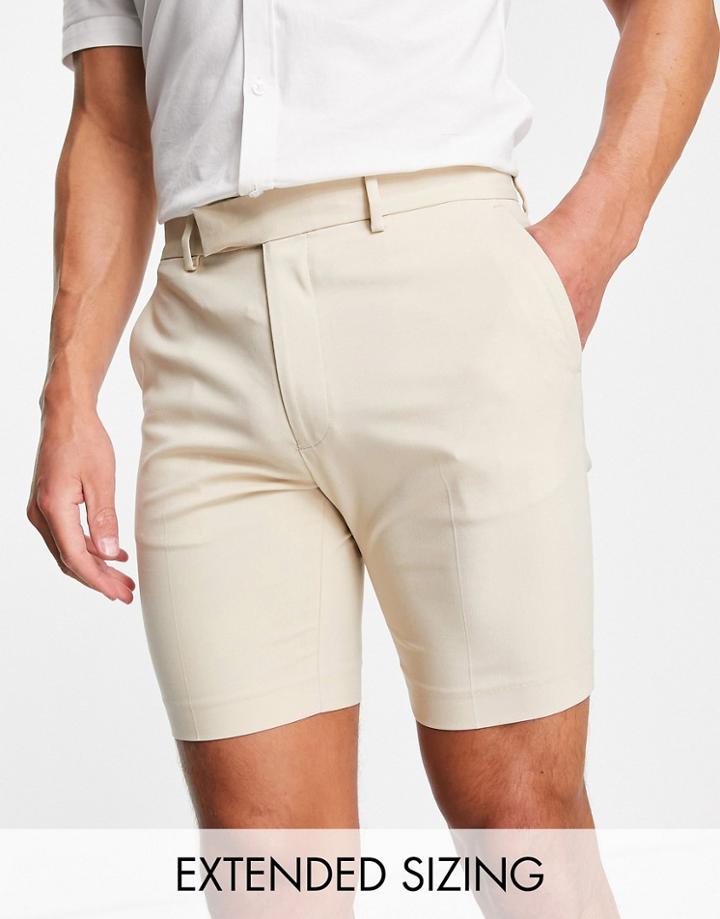 Asos Design Skinny Smart Shorts In Stone-neutral