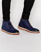 Asos Chukka Boots In Navy Nubuck Leather - Navy