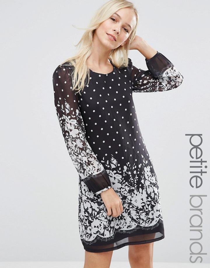 Yumi Petite Shift Dress In Polka Dot Border Print - Black