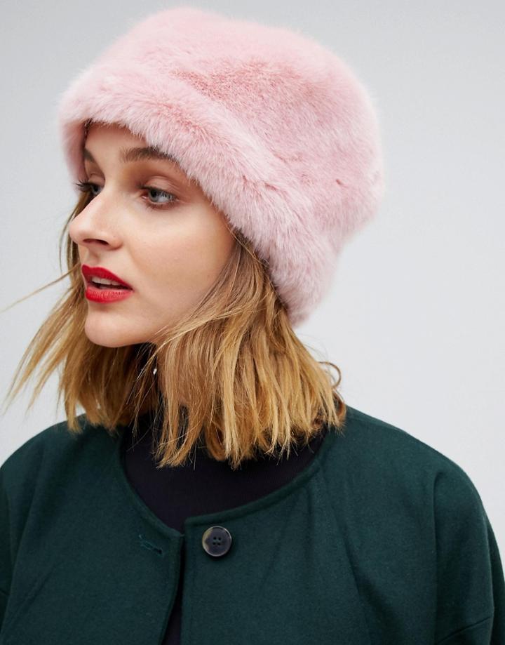 Pieces Faux Fur Hat - Pink