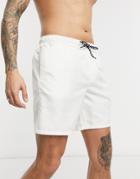 Asos Design Swim Shorts In Beige Mid Length-grey