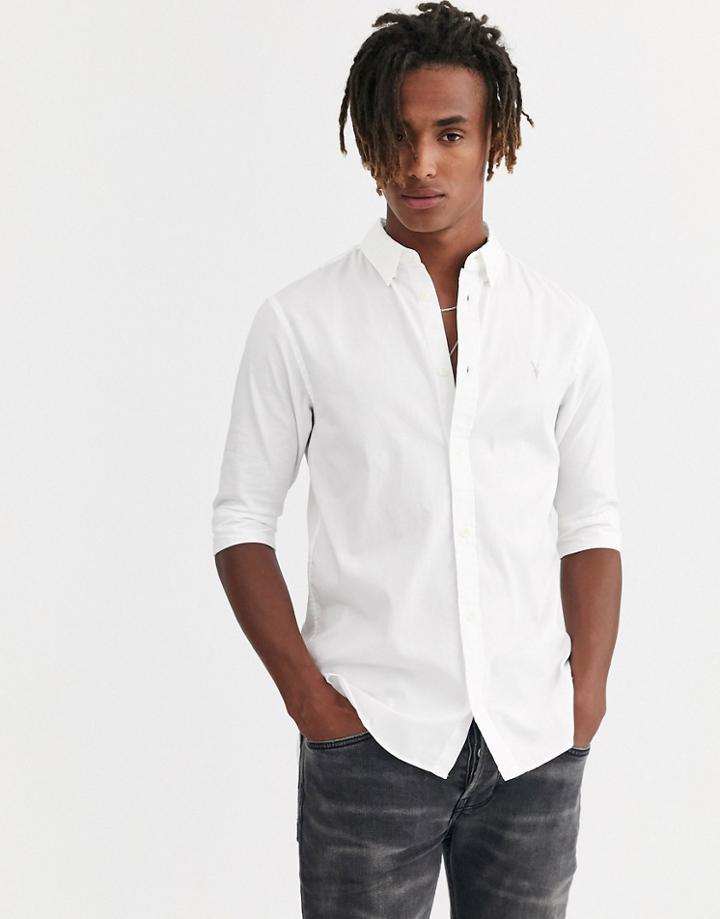 Allsaints Redondo Half Sleeve Shirt With Ramskull In White