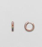 Orelia Rose Gold Plated Rainbow Pave Huggie Hoop Earrings - Multi