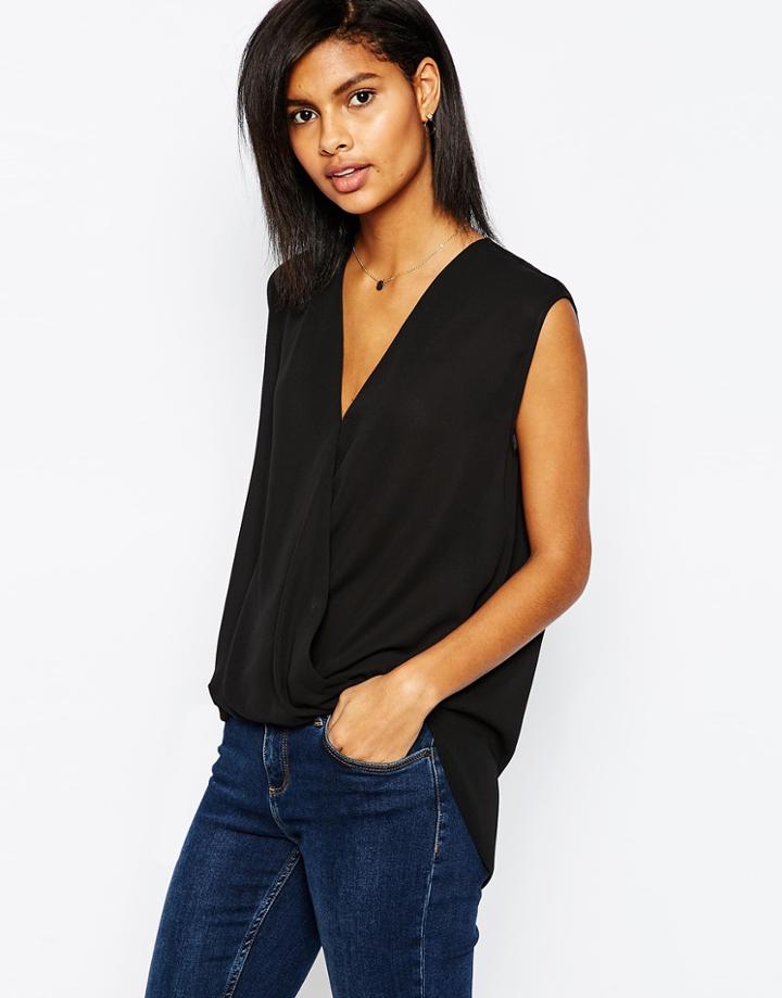 Asos Sleeveless Drape Wrap Blouse - Black