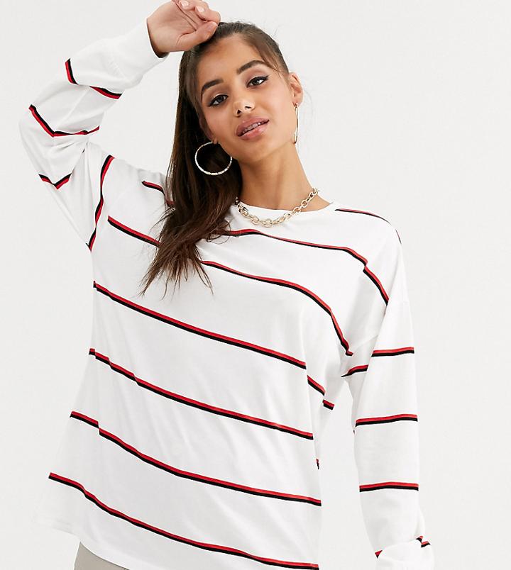 Asos Design Tall Long Sleeve Top With Cuff Detail In Stripe-multi
