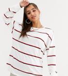 Asos Design Tall Long Sleeve Top With Cuff Detail In Stripe-multi