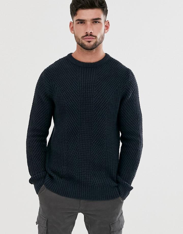 Jack & Jones Core Crew Neck Textured Sweater In Black