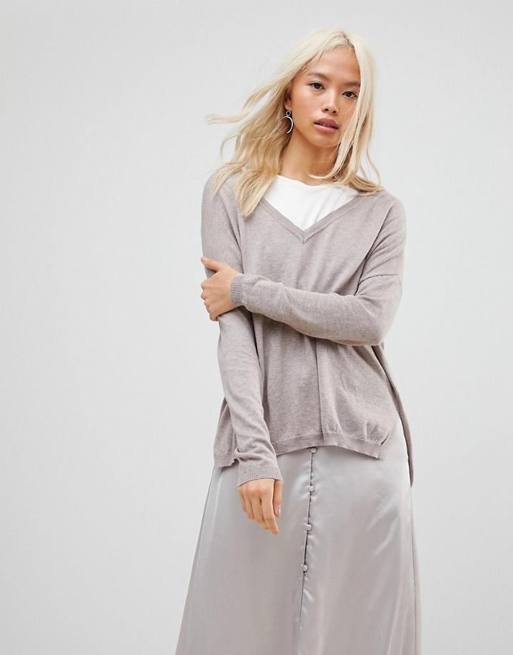 Subtle Luxury Anchor Cuff V-neck Sweater - Brown