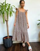 Topshop Textured Button Up Midi In Animal Print-brown