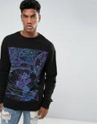 Granted Long Sleeve T-shirt In Black With Space Print - Black