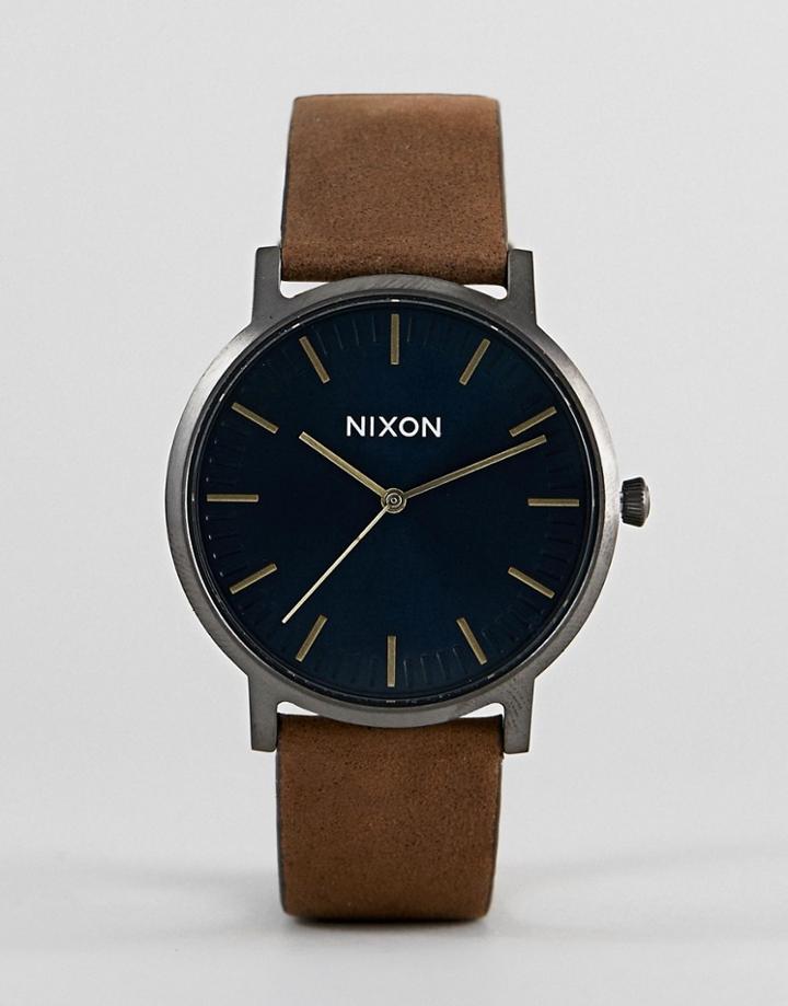 Nixon A1058 Porter Leather Watch In Brown 40mm - Brown