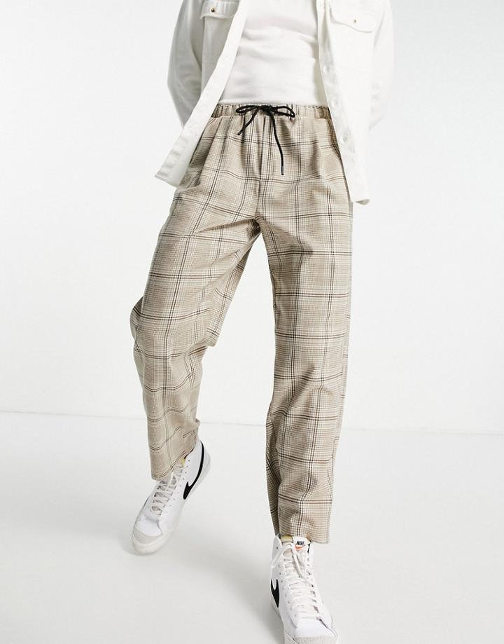 Vintage Supply Pleated Plaid Sweatpants In Beige-neutral