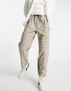 Vintage Supply Pleated Plaid Sweatpants In Beige-neutral
