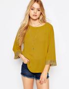 Jdy Embellished Cuff Blouse In Gold - Harvest Gold