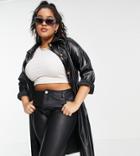 I Saw It First Plus Longline Pu Over Shirt Jacket In Black