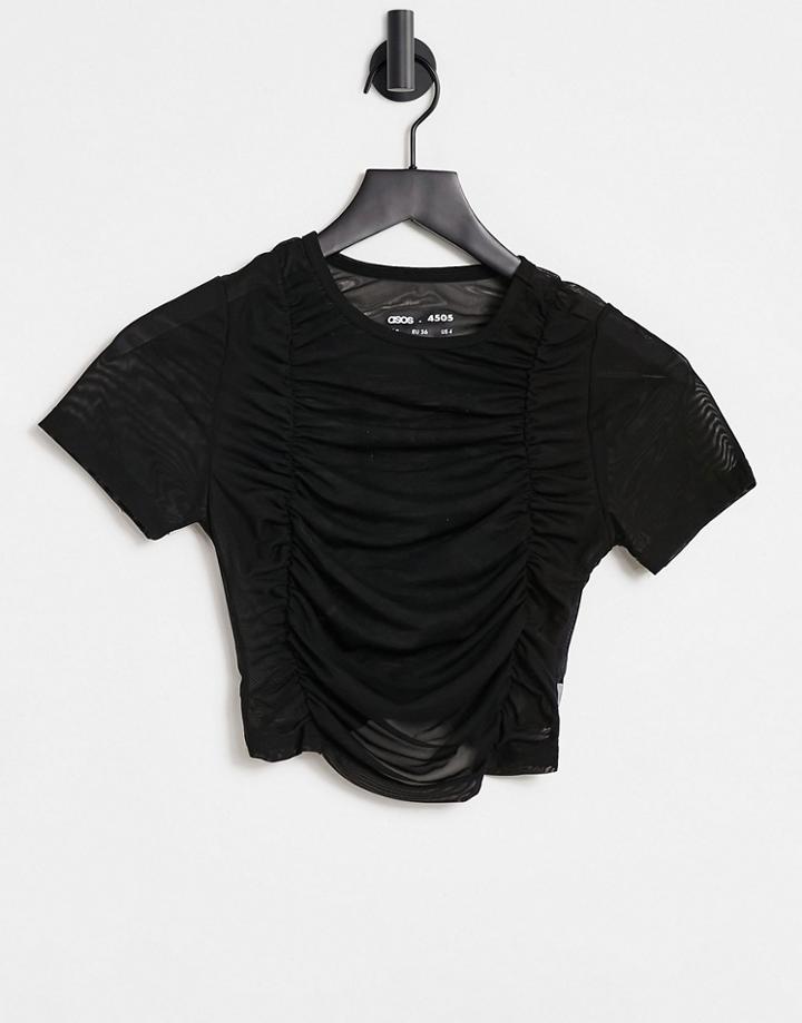 Asos 4505 Yoga Mesh T-shirt With Rouching-brown
