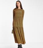 Asos Design Tall Long Sleeve Tiered Smock Midi Dress In Animal Print-multi