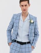 Twisted Tailor Super Skinny Wedding Suit Jacket In Check Seersucker-blue