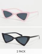 Svnx 2-pack Angled Cat Eye Sunglasses In Beige And Black-multi