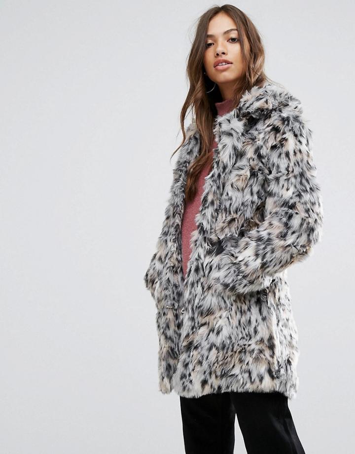 Qed London Wild Cat Faux Fur Coat - Brown