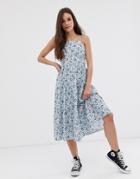 Daisy Street Tiered Midi Dress In Ditsy Floral - Blue