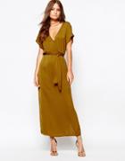 First & I Gold Wrap Front Dress - Bronze
