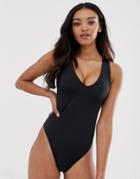 Asos Design Recycled Fuller Bust V Front Cross Back Swimsuit-black