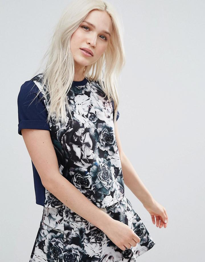 Neon Rose Floral Scuba Top - Multi