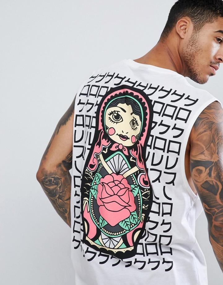 Hnr Ldn Doll Back Print Sleeveless T-shirt Tank - White