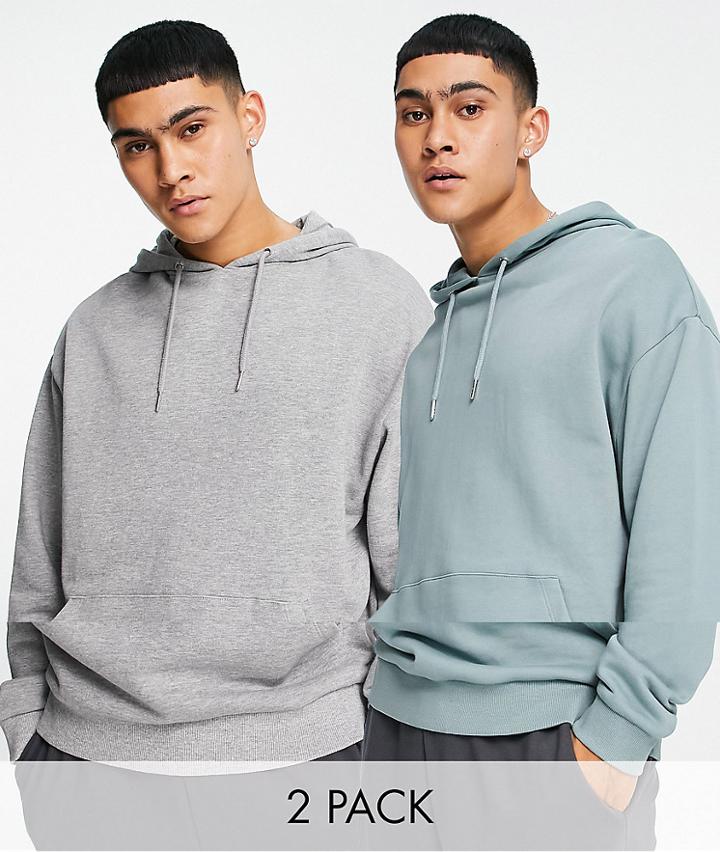 Asos Design Oversized Hoodie In Gray Heather/washed Gray 2 Pack - Multi