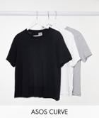 Asos Design Curve Ultimate Cotton T-shirt With Crew Neck 3 Pack Save In Black, White & Heather Gray - Multi