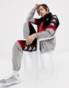 Kappa Cut & Sew Velvet Track Jacket With Logo Taping In Black & Gray - Black