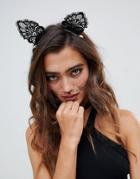 Asos Design Halloween Lace Cat Ear Hair Clips In Black - Black
