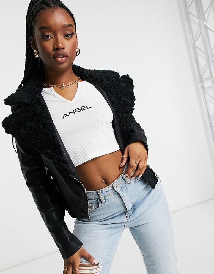 True Religion Faux Shearling Leather Jacket In Black