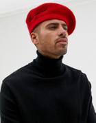 Asos Design Beret In Red With Slogan - Red