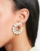 Asos Design Hoop Earrings With Pearls In Gold Tone